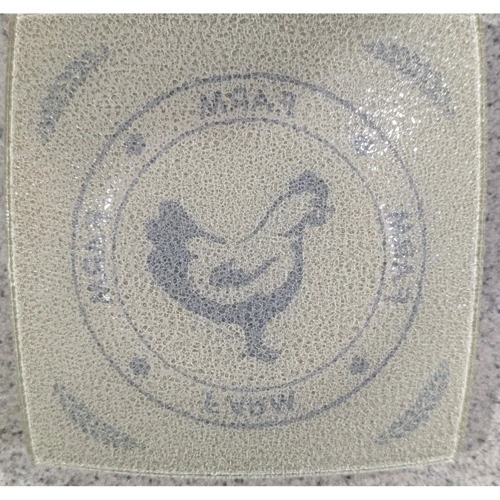 Square Glass Farm Plates Chicken Horse Cow Goose Set of 4 New Handmade In Turkey